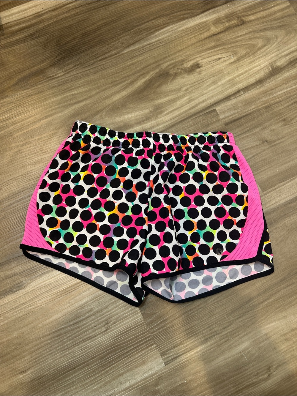 Xersion Black Polka Dot Active Shorts with Pink Panels
